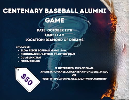 Centenary Baseball Alumni Game Flyer